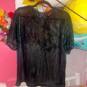 Forever 21 Contemporary Iridescent Mesh Tee (L) - Swim Cover